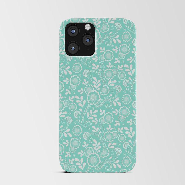 Seafoam And White Eastern Floral Pattern iPhone Card Case