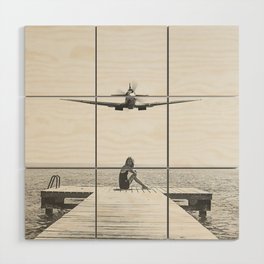 Steady As She Goes; aircraft coming in for an island landing black and white photography- photographs Wood Wall Art