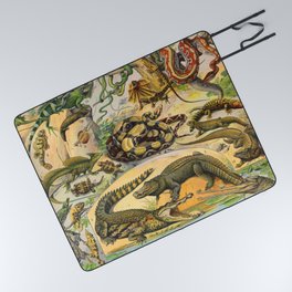 Reptiles Chart Nature Vintage Snake Turtle Alligator Picnic Blanket