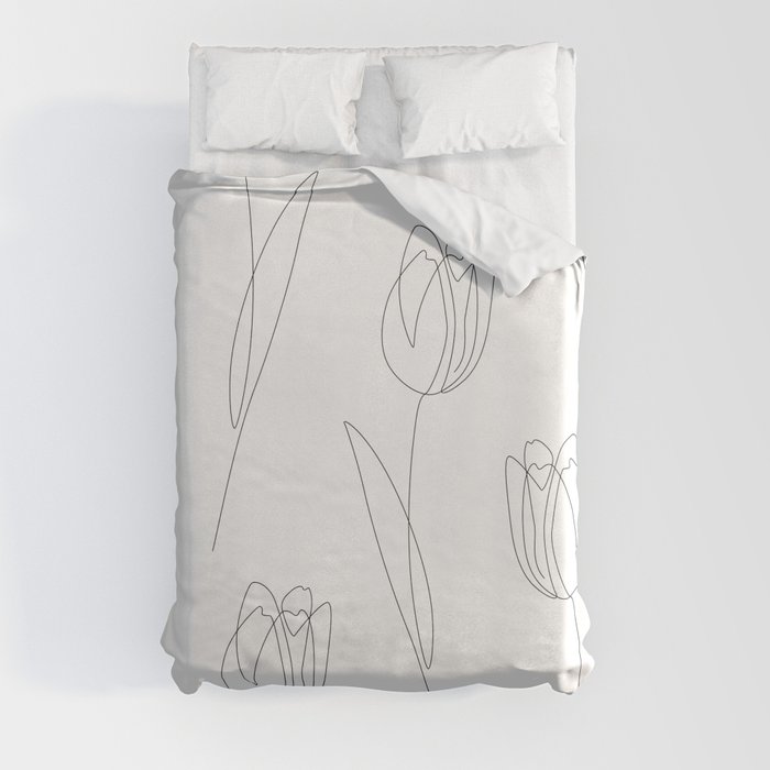 White Tulip / single flower line drawing Duvet Cover