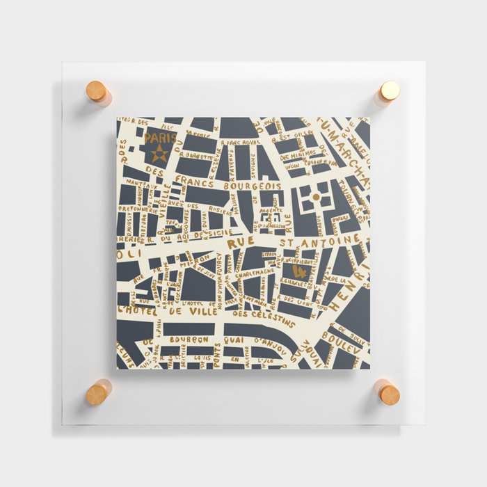 PARIS MAP GREY GOLD Floating Acrylic Print
