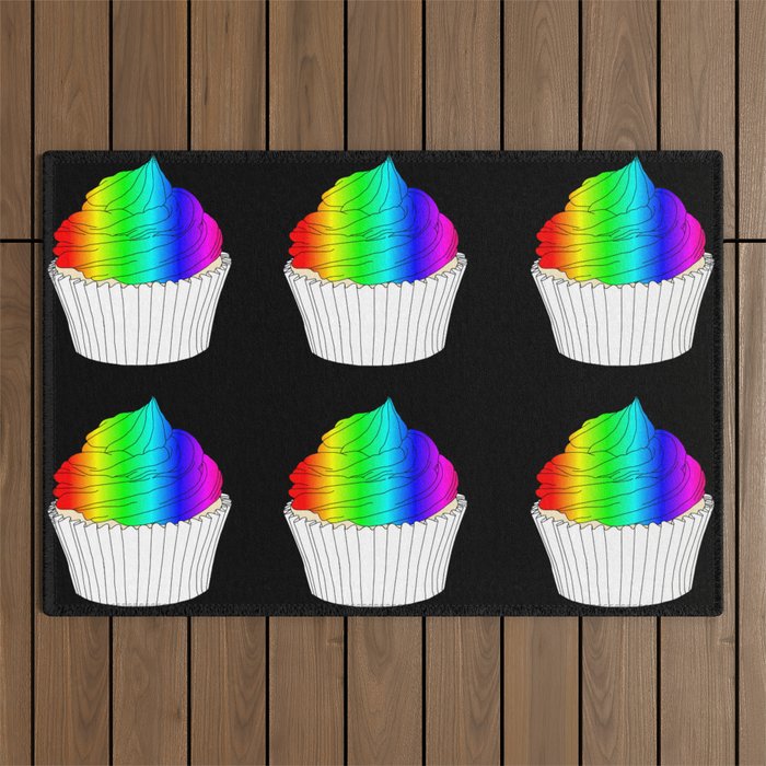 Colorful Rainbow Cupcake Outdoor Rug