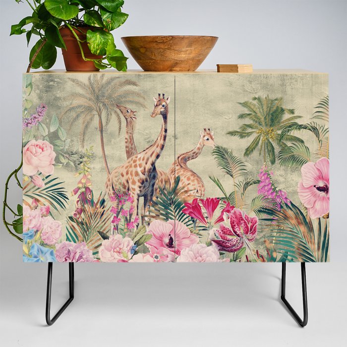 Vintage & Shabby Chic - Tropical Animals And Flower Garden Credenza