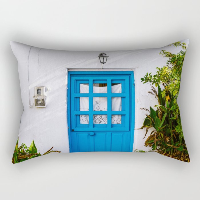 The Blue Greek Door | Mediterranean Travel Photography Fine Art  Rectangular Pillow