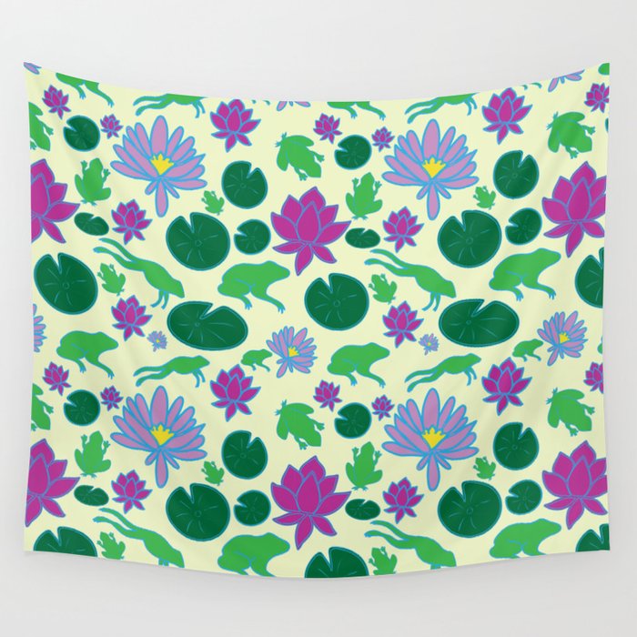 Jumping Frogs of Lily Pad Valley Wall Tapestry