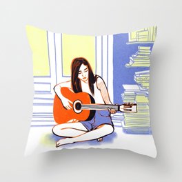 playing the guitar Throw Pillow