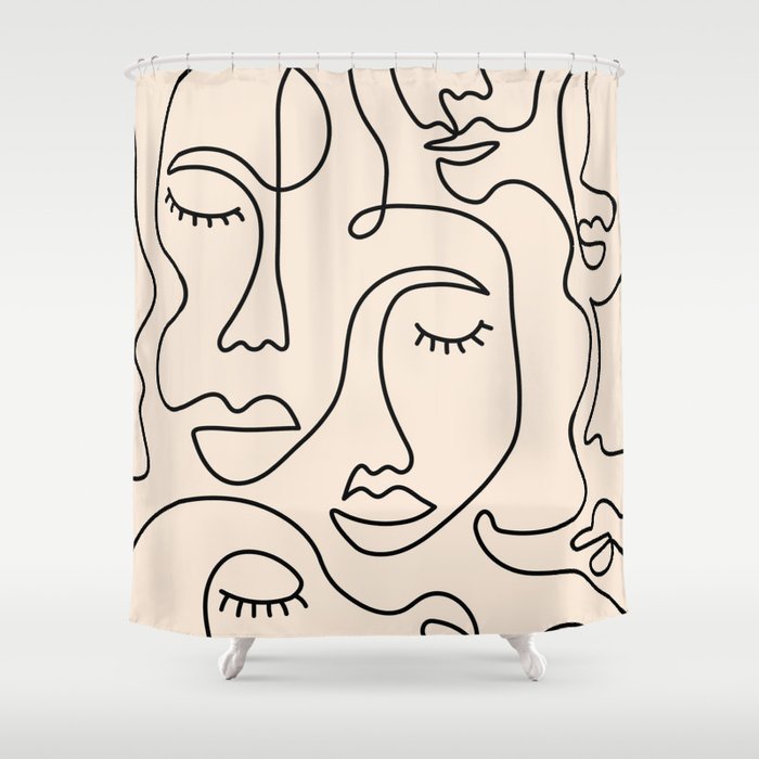 Abstract Single Line Face  Shower Curtain