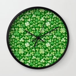 Lucky Green Watercolour Shamrock Pattern Wall Clock