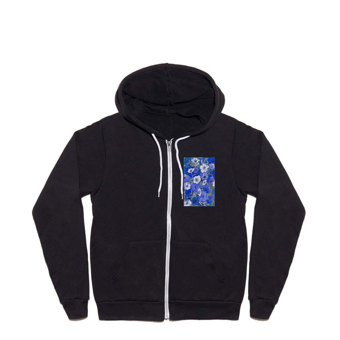 Blue and Silver Floral Pattern Full Zip Hoodie