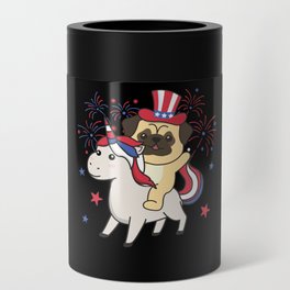 Pug With Unicorn For Fourth Of July Fireworks Can Cooler