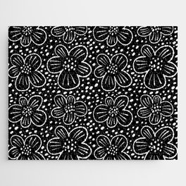 Black and white flowers pattern Jigsaw Puzzle
