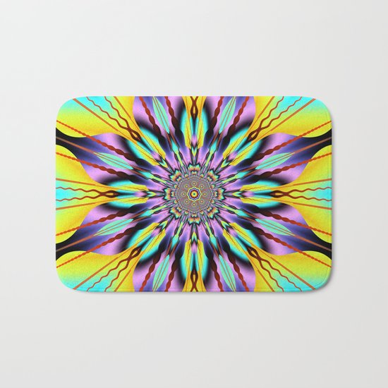 Fantasy sunflower with wavy rays and patterns Bath Mat