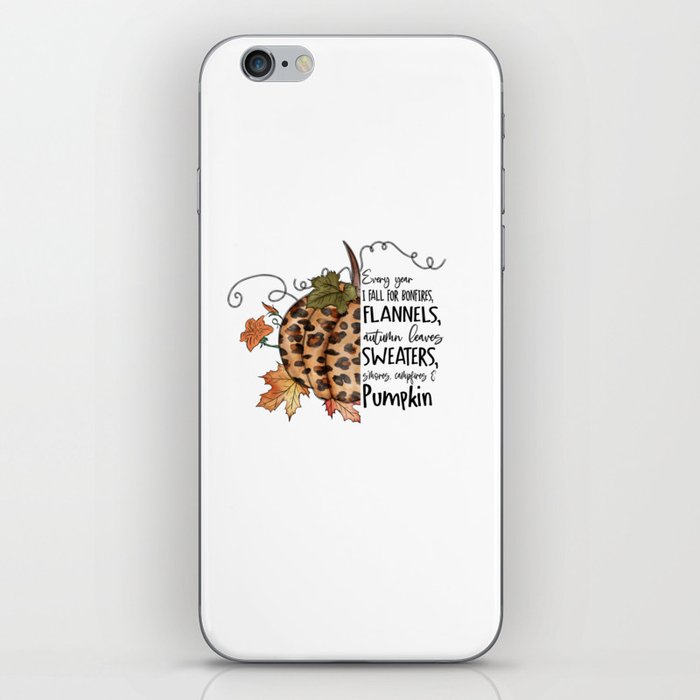 Leopard Pumkin leaves fall quote design iPhone Skin