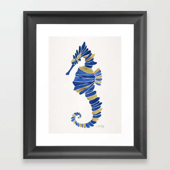 Seahorse Navy & Gold Framed Art Print by Cat Coquillette Society6