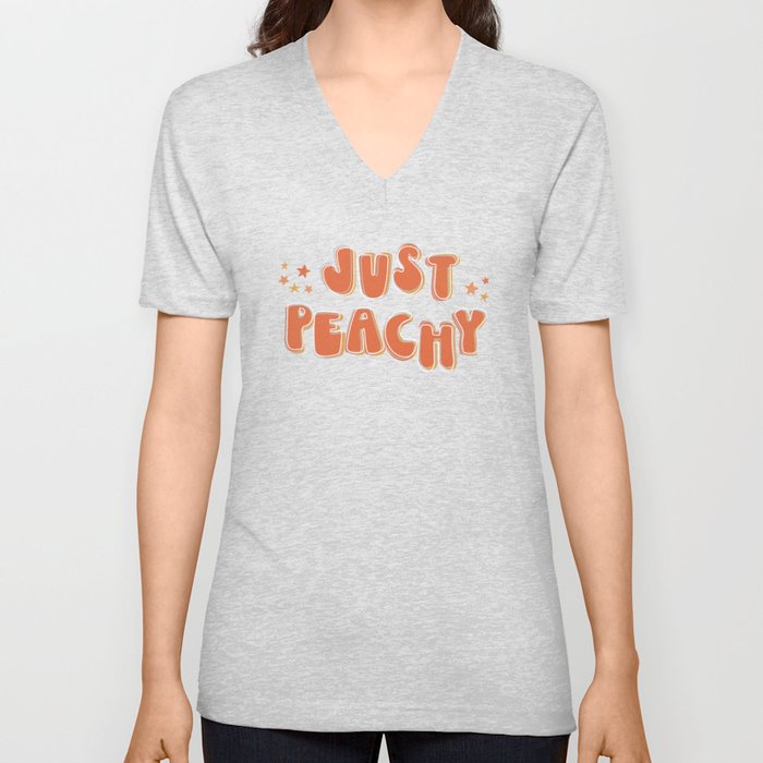 Just Peachy + stars - retro font and colors with vintage slang V Neck T Shirt