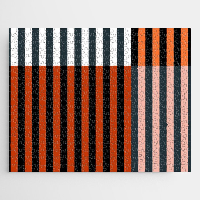 Retro Stripes - Peach, Orange & Red Jigsaw Puzzle