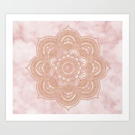 Rose gold mandala - pink marble Art Print