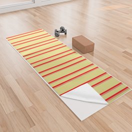 [ Thumbnail: Tan, Red, and Dark Salmon Colored Pattern of Stripes Yoga Towel ]