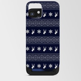 Navy and White Deer and SnowFlake Pattern iPhone Card Case