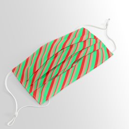 [ Thumbnail: Dark Salmon, Green & Red Colored Striped Pattern Face Mask ]