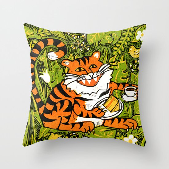 Tiger teatime Throw Pillow