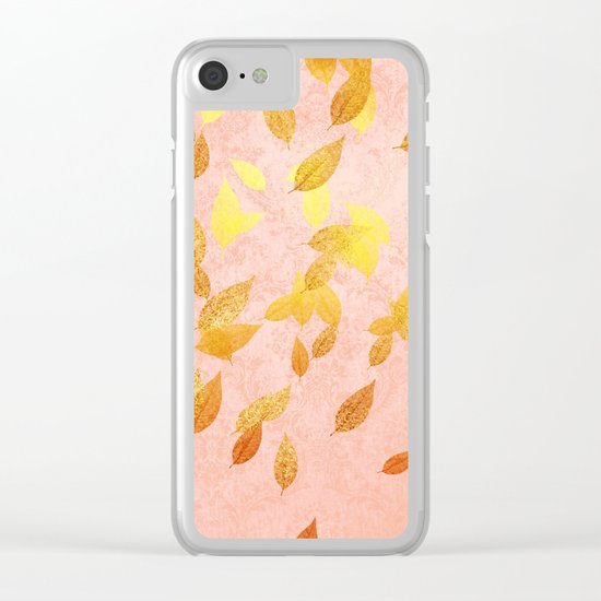 Autumn-world 2 - gold glitter leaves on pink backround Clear iPhone Case