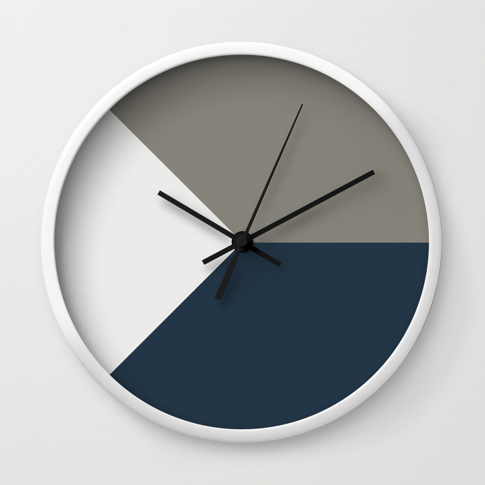 Blue Grey White Abstract Geometric Art Wall Clock By Koovox Society6