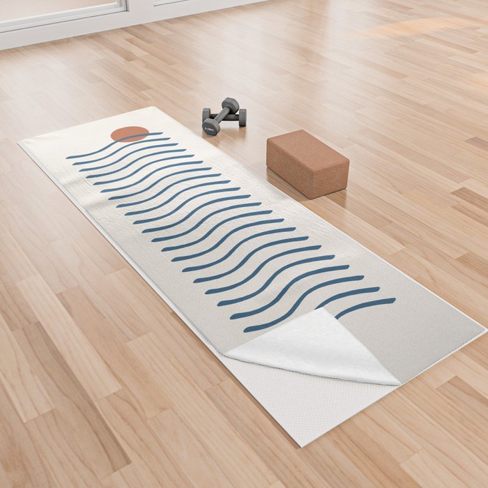 Sunset Sea Lines | Blue and Orange Ocean Waves Yoga Towel