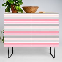 Pink Gray White Horizontal Stripes Credenza