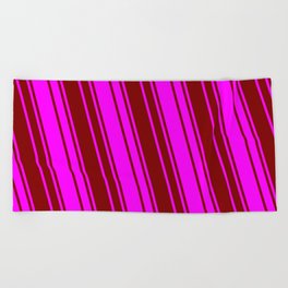 [ Thumbnail: Maroon & Fuchsia Colored Stripes/Lines Pattern Beach Towel ]