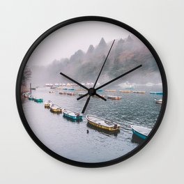 Lake, Fog and Boats Wall Clock