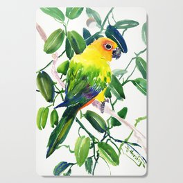 Sun Conure Parakeet, jungle tropical colors, parrot yellow deep green bright colored home decor Cutting Board
