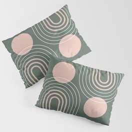 Mid Century Modern Geometric 144 in Rose Gold Sage (Rainbow and Sun Abstraction) Pillow Sham