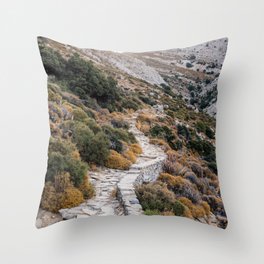 Path into the Mountains | Greek Nature | Colorful and Bright Travel Photography in Greece, Europe Throw Pillow