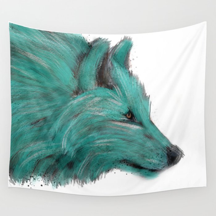 Teal Wolf Wall Tapestry