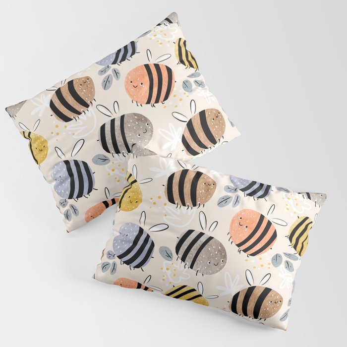 Sweet little baby bees watercolor illustration Pillow Sham