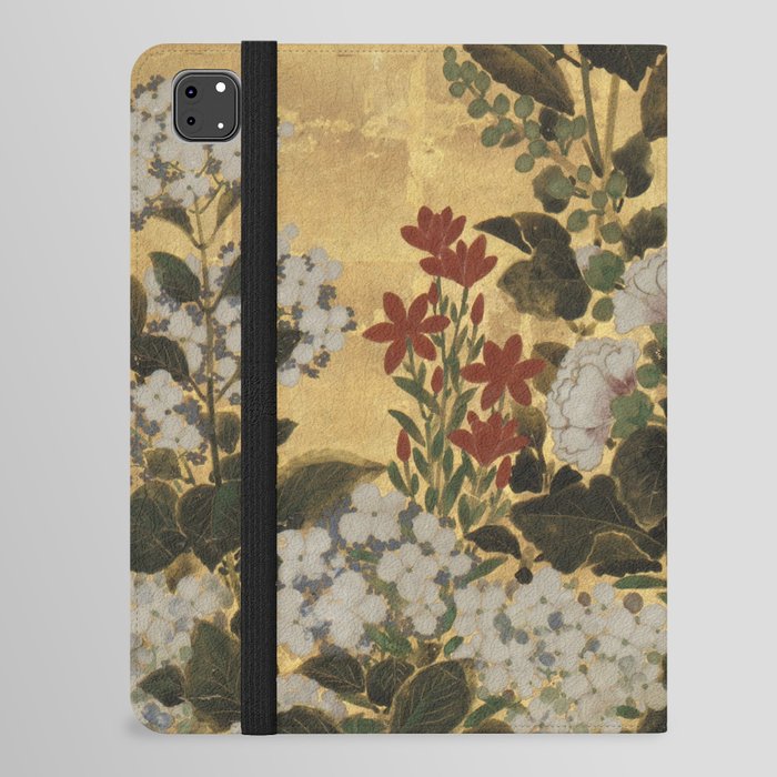 Flowers & Grapes Vintage Japanese Floral Gold Leaf Screen iPad Folio Case