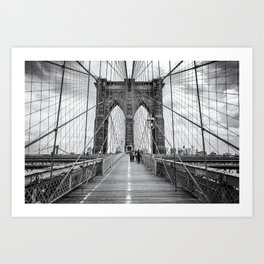 Brooklyn Bridge, New York City (rustic black & white) Art Print