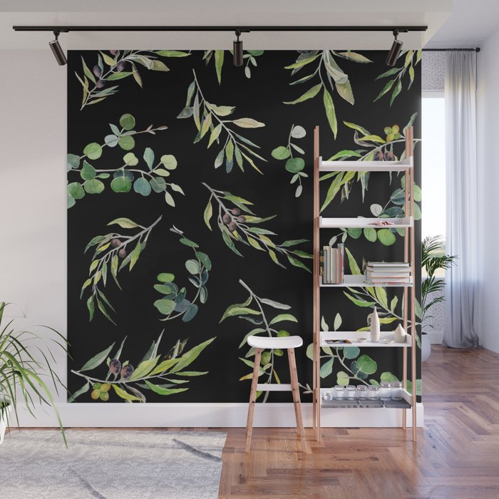 Eucalyptus and Olive Pattern  Wall Mural