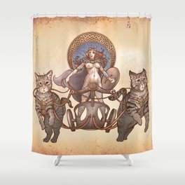 Freya Driving her Cat Chariot (Nude version) Shower Curtain