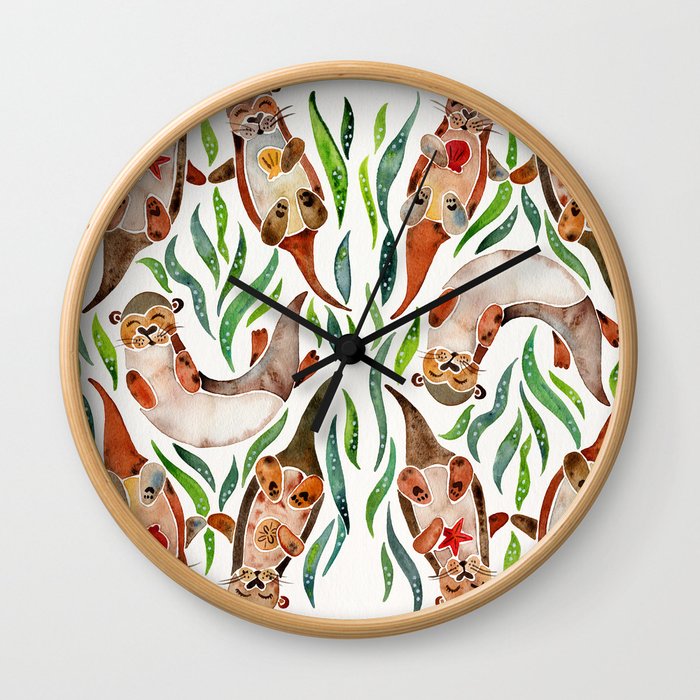 Five Otters – Green Seaweed Wall Clock