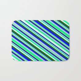 [ Thumbnail: Eyecatching Light Blue, Green, Light Cyan, Dark Green & Blue Colored Pattern of Stripes Bath Mat ]