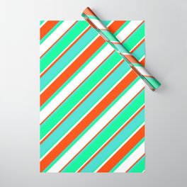 [ Thumbnail: Red, Turquoise, Green, and White Colored Lines Pattern Wrapping Paper ]