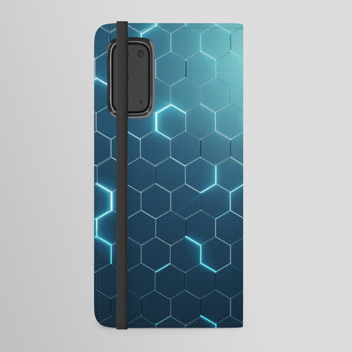 Abstract blue of futuristic surface hexagon pattern with light rays Android Wallet Case