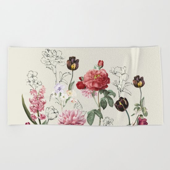 Flowers illustraion Beach Towel