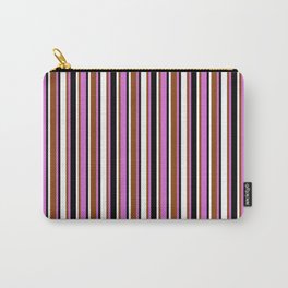 [ Thumbnail: Orchid, Brown, White & Black Colored Lined Pattern Carry-All Pouch ]
