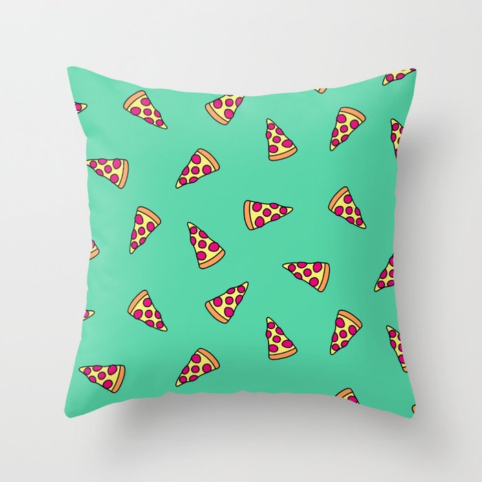 Neon Pizza Slice Pattern Throw Pillow