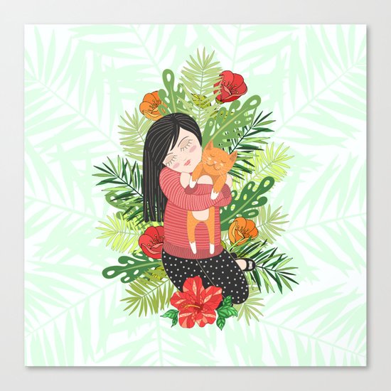 Girl and cat Canvas Print
