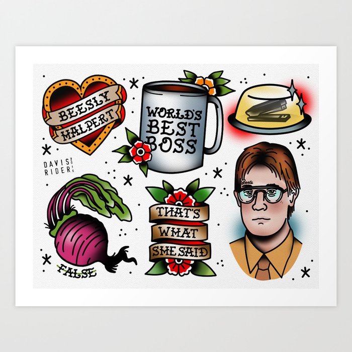 The Office Tattoo Flash Art Print By Davisrider Society6 The Office Tattoo Flash Art Print