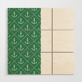 White Anchors on Green and White Vertical Split Wood Wall Art